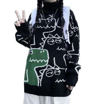 Pavasaris Ir 2021. Y2k Cute Karikatūra Džemperis Sievietēm, Plus Lieluma Apģērbu Korejas Modes Augstu Uzrullētu Apkakli Biezas Trikotāžas, Sieviešu Topi Streetwear