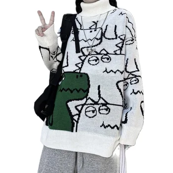 Pavasaris Ir 2021. Y2k Cute Karikatūra Džemperis Sievietēm, Plus Lieluma Apģērbu Korejas Modes Augstu Uzrullētu Apkakli Biezas Trikotāžas, Sieviešu Topi Streetwear