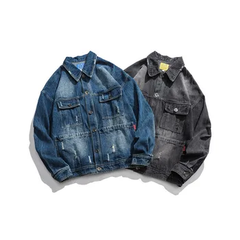 Pavasarī jauno Japānas retro instrumenti džinsa jaka vīriešu multi-kabatas zaudēt ikdienas jaka