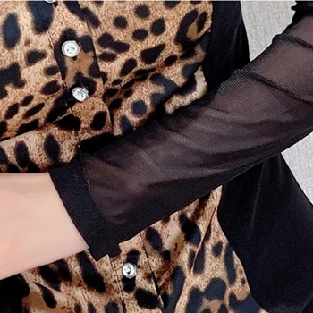 Pavasarī, Rudenī korejiešu Stila Blūze Šiks Sexy Raibs garām Piedurknēm Acs Pogu Kokvilnas Pleca Valdes Topi Ropa Mujer Krekls T00009A