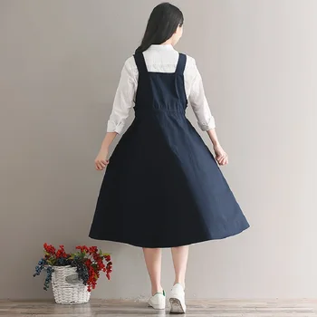 Pavasarī, Vasarā Sievietēm bez Piedurknēm Vintage Kleita ir Tumši Zila Kokvilnas Veļa Gadījuma Zaudēt Vestidos Spageti Siksnas Sieviešu Kleita M - 2XL