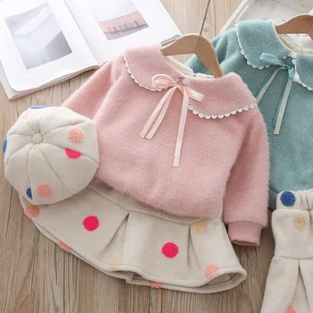 Pavisam Jauna meitene, bērnu modes apģērbu komplekts samts ziemā silts princese 3pcs kostīmi,toddler zīdaiņu saldu meiteņu apģērbu komplekti