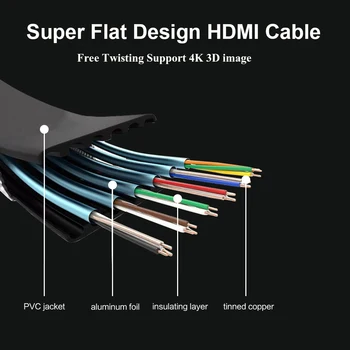 PCER Cabl Dzīvoklis Slim HDMI Vadu Kabeli ar Zelta Pārklājumu Padoms Skābekļa-Brīva Vara 4K*2K 3D Ultra HD ātrgaitas 60hz 30hz 2M 3M 5M