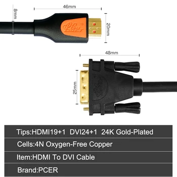 PCER HDMI uz DVI Kabeli DVI uz HDMI Vadu, Audio / Video Kabelis, DVI, HDMI vīrietis, lai vīrietis kabeli PC Monitors HDTV Projektors DVI24+1 Vīrietis