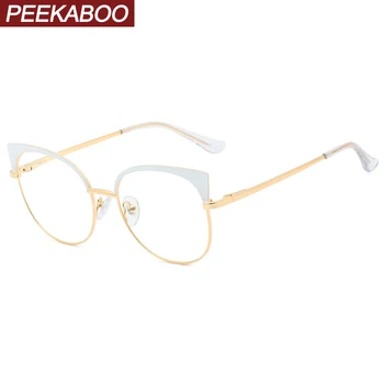 Peekaboo balts kaķis acu brilles, metāla, zelta, rozā apdare dāmas optiskās brilles rāmis sieviešu skaidrs objektīvu piederumi sieviete