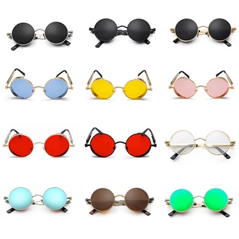 Peekaboo metāla kārtas steampunk saulesbrilles, vīriešu un sieviešu modes vasaras 2019 rozā, zils, dzeltens, sarkans apaļā saules brilles sievietēm unisex