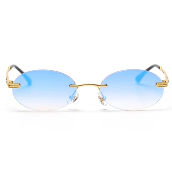 Peekaboo retro ovālas formas saulesbrilles bez apmales cilvēks zils spogulis zelta metāla vīriešu brilles kārta bezrāmju sievietes augstas kvalitātes dāvanu posteņiem