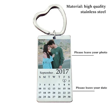 Personalizētu Pasūtījuma krāsu foto Kalendārs KeyChain Nerūsējošā Tērauda Sirds Dienas Iegravēt Datumu Jubileju Sievietēm Ģimene Dāvana