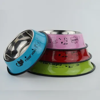 Pet Bļoda ar neslīdošu Aerosola Krāsu Drukas Kaķis, Suns, Ūdens un Pārtikas Bļoda Pakārtotā Pet Piegādēm Nerūsējošā Tērauda Universālā Qianyi