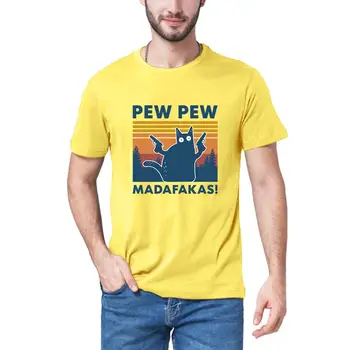 Pew Pew Madafakas T Krekls Jaunums Funny Kaķis Vintage Apkalpes Kakla Vasaras Vīriešu kokvilnas, ar īsām piedurknēm T-Krekls Humora Dāvanu Tops tee