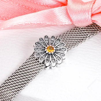 Piekariņi Sudrabs 925 Sākotnējā Dzirkstošo Daisy Ziedu Klipu Atbilst Eiropas Modes Aproces Sieviete DIY Krelles Par Rotaslietu izgatavošana