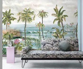 Pielāgot 3D sienas tapetes tropu stila Amerikāņu mākslas augu fona sienu apdare, krāsošana