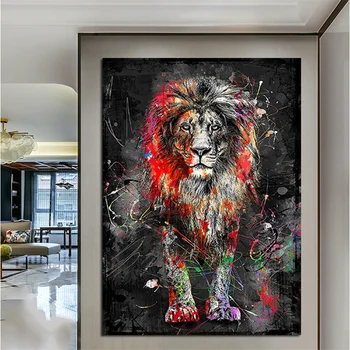 Pielāgota abstrakti krāsains lauva krāsošana mūsdienu dzīvnieku apdare, krāsošana, tapetes papel de parede papier peint
