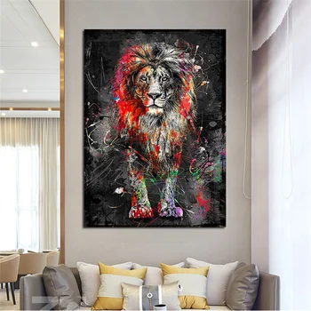 Pielāgota abstrakti krāsains lauva krāsošana mūsdienu dzīvnieku apdare, krāsošana, tapetes papel de parede papier peint