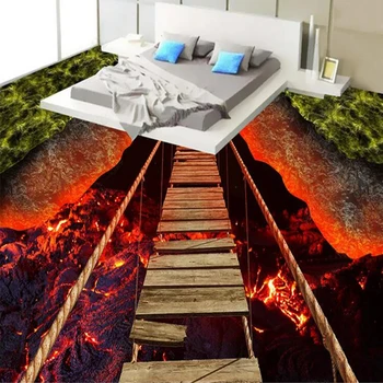 Pielāgotu Jebkura Izmēra Sienas Tapetes 3D Radošo Aizraujošs Virvju Tiltu Vulkāniskās Lavas Grīdas Uzlīmes, Virtuve, Dzīvojamā Istaba PVC Tapetes
