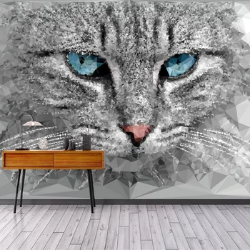Pielāgotus Foto Sienas 3D Mūsdienu Anotācija Stereoskopiskās Ģeometriskā Kaķis Galvu Dzīvojamā Istaba Guļamistaba Fona Sienas, Mākslas Tapetes Murals