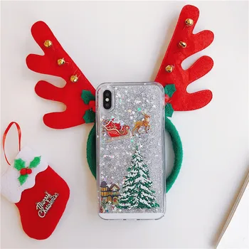 Piemērots iPhone11pro MAX mobilā telefona apvalks Ziemassvētku eglīte iPhone 7 Ziemassvētku iPhone 6S plūstošās smiltis aizsardzības apvalks
