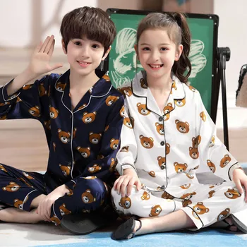 Pijama bērniem, bērnu pidžamas ar garām Piedurknēm Karikatūra Lācis Drukāt Topi+Bikses Pidžamas Sleepwear Apģērbu Komplekti pyjama ete enfant t5