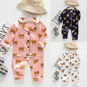 Pijama bērniem, bērnu pidžamas ar garām Piedurknēm Karikatūra Lācis Drukāt Topi+Bikses Pidžamas Sleepwear Apģērbu Komplekti pyjama ete enfant t5