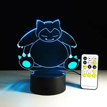 Pikaču Snorlax Karikatūra 7 krāsa mainās redzes ilūziju, LED lampas, vizuālā modes rotaļlietu 3D gaismas Uzņēmuma darbības attēlā bērniem dāvanu