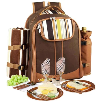 Piknika soma Portatīvo tūrisma mugursoma ar galda piederumiem ledusskapis soma cubiertos piknika komplekts 4 Kempings dzesētāja somas ar segu