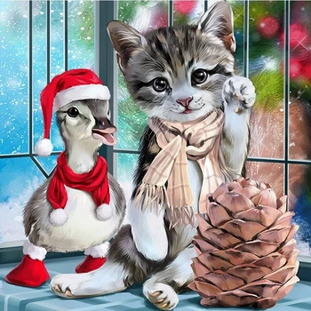 Pilna DIY Dimanta Krāsošana un Kaķi, pīles Cross Stitch Dimanta Izšūšana Modeļi rhinestones Mozaīkas mājas dekori Ziemassvētku Dāvanu