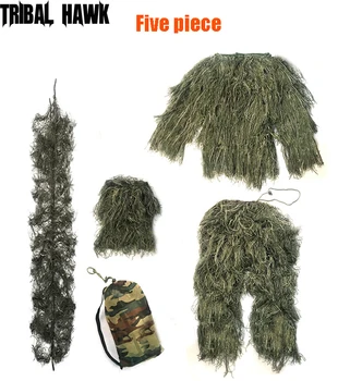 Pilna Izmēra 3D Nokalta Zāle Ghillie Uzvalks 5 GAB Snaiperis Militārās Taktikas Armijas Šaušanas Medību Kamuflāžas Apģērbu Birding Uzvalks