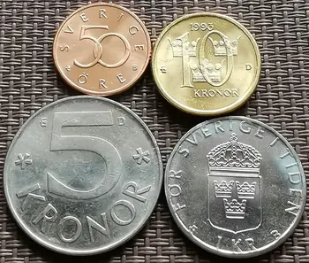 Pilns Komplekts 4 PcsSweden 50 Eiro-1-5-10 Kronās Reāla Oriģinālu Monētu Īstas Kolekcijas Monētu Unc