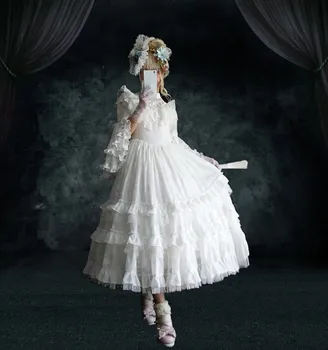 Pils princese sweet lolita kleita retro pasaku elegants falbala augsta vidukļa viktorijas kleita kawaii meitene gothic lolita op loli cos