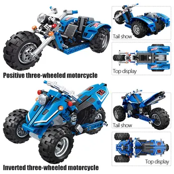 Pilsētas 4WD apvidus Auto DIY Lokomotīvju Modelis Ķieģeļu Tehnisko Pull Atpakaļ, Motociklu, Celtniecības akmeņi Rotaļlietas Zēniem
