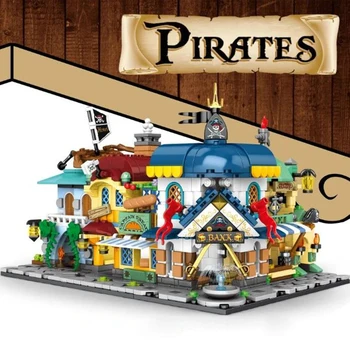 Pilsētas Atrakciju Parku Sērijas Pirātu veikals Karikatūra Paradīze ķieģeļu noteikt bērnu draugiem izglītības celtniecības bloki rotaļlieta dāvana