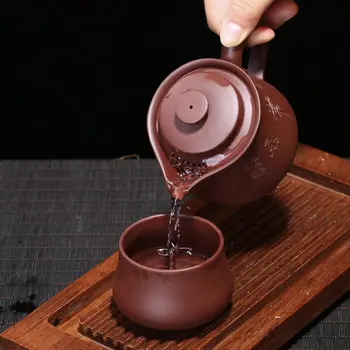 PINNY Yixing Violetā Māla Portatīvo Tējas Komplekts Vintage Violeta Smilšu Tējkannas, Keramikas Kung Fu Tējas Komplekts 1 Pot 1 Tases Dabas Rūdas Roku darbs