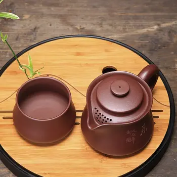 PINNY Yixing Violetā Māla Portatīvo Tējas Komplekts Vintage Violeta Smilšu Tējkannas, Keramikas Kung Fu Tējas Komplekts 1 Pot 1 Tases Dabas Rūdas Roku darbs