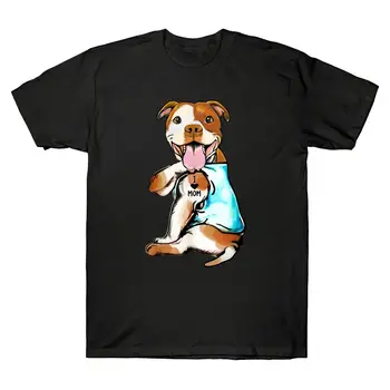 Pit Bull es Mīlu Mammu Tetovējums Funny Suns Grafiskais Mātes Diena Dāvanu Vīriešu T-Krekls Melns Dizains Outwear Top Sievietes Zaudēt Lielgabarīta Tshirt