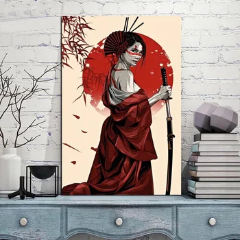 Plakātu un Izdrukas Ritiniet Krāsošana Audekls Mākslas Izdrukas Sienas Art Pictures Dzīvojamā Istabā, Guļamistabā, Mājas Apdare Ruby Geišas Karavīrs