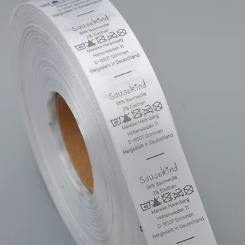 Platums 30mm Pasūtījuma izgatavotu dizainu baltās drēbēs veļas kopšanas etiķetes Satīna apģērbu izmēru atzīmes mazgājams etiķetes roll bezmaksas piegāde