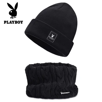 Playboy adīta vilnas cepure vīriešu modes untums zīmola plus plus bieza sieviešu rudens un ziemas kokvilnas cepuri, lai saglabātu siltumu kakla.