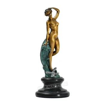 Pliks Jaunu Sievieti Viļņiem Statuja Skulptūru Bronzas Mūsdienu Kailu Sieviešu Statuetes Mākslas Mājas Dekoru, Rotājumu