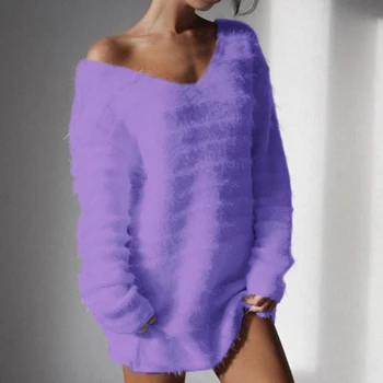 Plus Izmēra 5XL 2020. gada Rudens un Ziemas Modes Džemperis Sievietēm Pure Color Long Sleeve Kultūru Džemperis Dziļu V-veida kakla Anglijas Džemperis