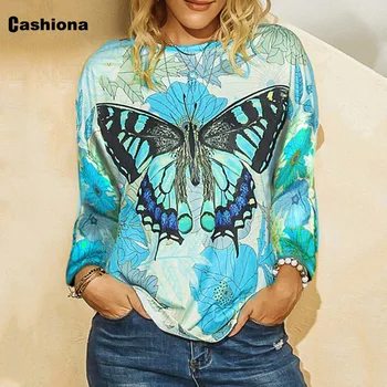 Plus izmēra 5XL Sieviešu Elegants Atpūtas Gadījuma T-krekla Modelim Butterfly Drukāt O-veida kakla Zaudēt Sieviešu Top 2020. Gada Vasaras t-veida krekls Femme