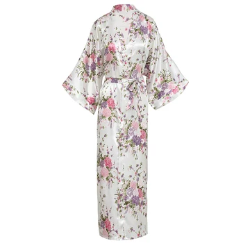Plus Izmērs 3XL Tumši Zilu Ziedu Mantija, Kāzas, Līgava, Līgavas Ilgi Mājās Kleita Vasaras Sleepwear Sieviešu Satīna Kimono, Peldmētelis