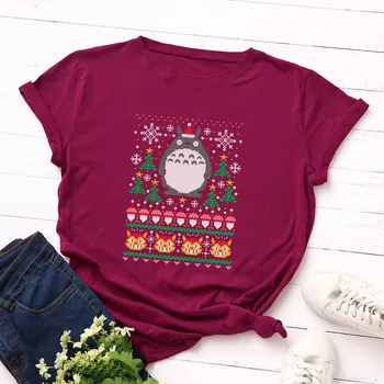 Plus Izmērs S-5XL Sieviešu T-krekls Ziemassvētku Modes Kokvilnas Top Sniega Druka T Kreklu Sieviešu O-veida Kakla Īsām Piedurknēm Tees Harajuku
