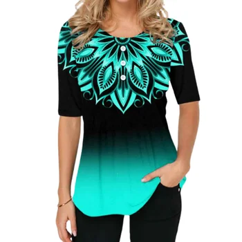 Plus Lieluma 3D Druka, T krekli, Sieviešu Pusi Piedurknēm Gadījuma Apaļu Kakla Streetwear Sieviešu Bohēmijas Drukāt Ombre T krekls Femme S-5XL