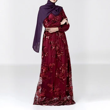 Plus Lieluma Musulmaņu Modes Mežģīnes Sequin Abaya Dubaija Kleita Sievietēm Turcija Drēbes, Vakarā, Maxi Kleitas Islāmu Apģērbu Vestidos Largos
