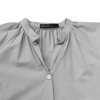 Plus Lieluma Sievietēm Rudens Sundress ZANZEA ir 2021. Modes Cietā Krekls, Kleita Gadījuma Puff Piedurknēm Maxi Vestidos Sieviešu V Kakla Drēbes Femme