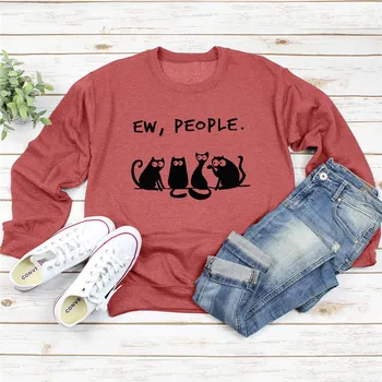 Plus Lieluma Sieviešu Krekls Jauki Kaķis Drukāt Hoody O-Veida Kakla Džemperis Hoodies Ar Garām Piedurknēm Rozā Krekli, Sieviešu Topi Rudenī 2020 Sievietēm