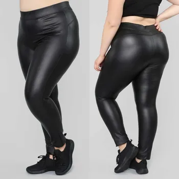 Plus Lieluma Sieviešu Zeķes Augsta Vidukļa Solid Black Slim PU Ādas Bikses, Modes, Sexy Sievietes Apģērbs posms Zīmuli Bikses Bikses
