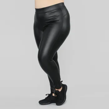 Plus Lieluma Sieviešu Zeķes Augsta Vidukļa Solid Black Slim PU Ādas Bikses, Modes, Sexy Sievietes Apģērbs posms Zīmuli Bikses Bikses