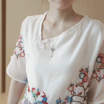Plus Lieluma Ķīniešu Stilā Augstas Kvalitātes Sieviešu Vintage Pāvs Izsmalcinātu Ziedu Izšuvumu Cheongsam Šiks viengabala Kleitas 5XL