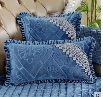 Plīša zils/brūns lāce spilvendrāna gulta silta gaisa spilvena vāka izšūti spilvena segums guļamistaba sadzīves dekori